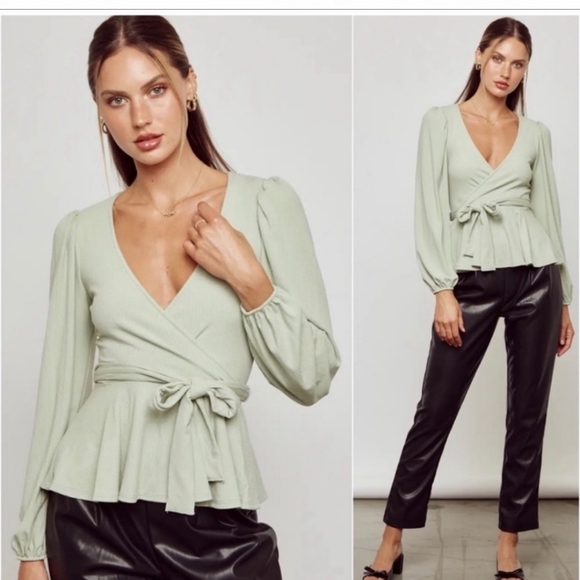 Green Surplus next peplom faux wrap front top - Picture 3 of 4